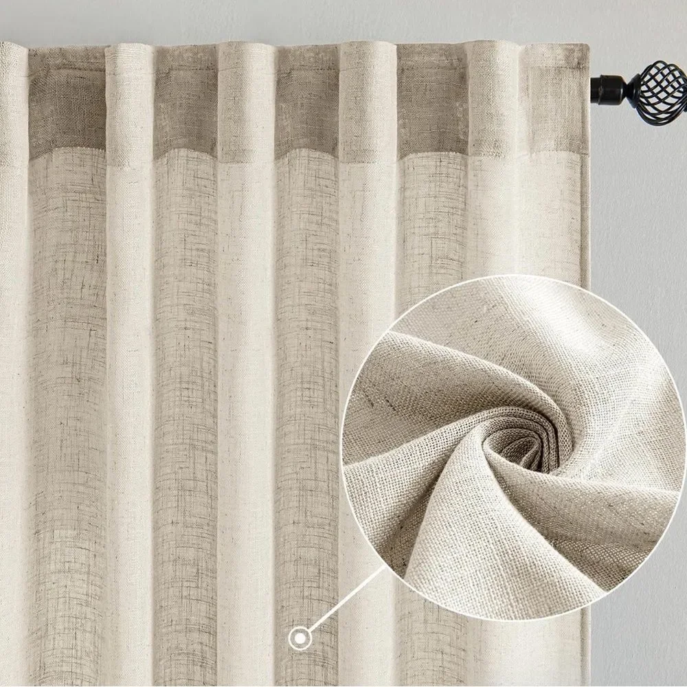 Beige Linen Look Curtain Panel 52x90 Rod Pocket Back Tab Farmhouse